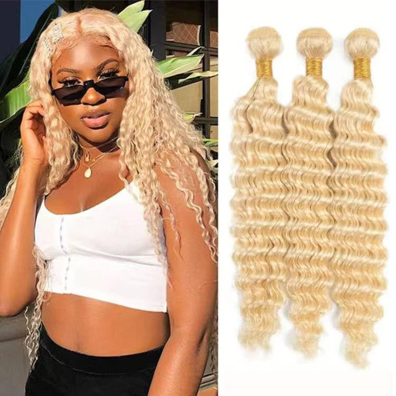 613 Blonde Deep Wave Bundles Human Hair Bundles Deep Wave Bundles Human Hair 613 Blonde Bundles Deep Wave 8 10 12Inch Brazilian Virgin Hair Deep Wave Bundles Deals(613-Dp-26 28 30Inch)
