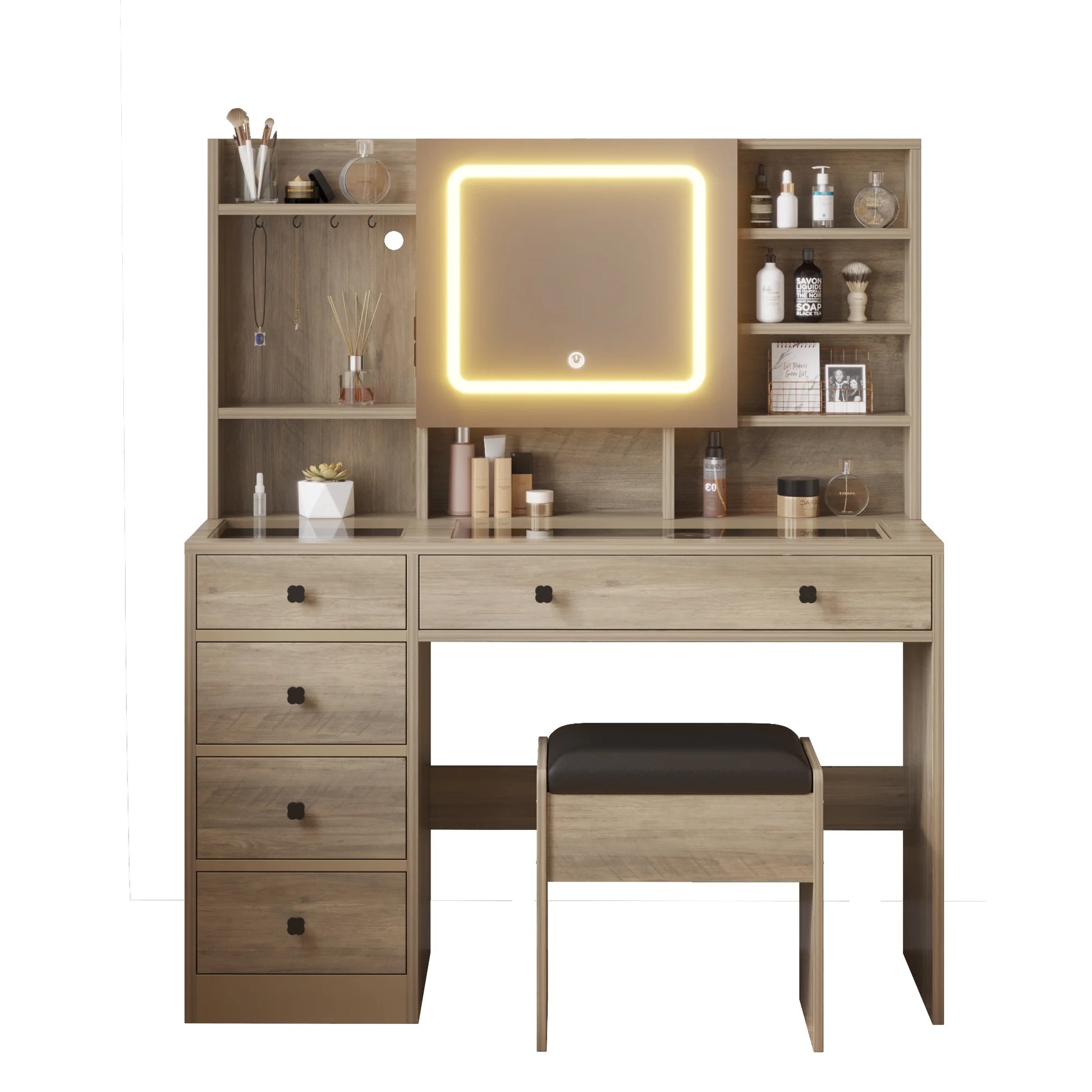Large 47.2" Makeup Vanity with 3 Color Lights, Dressing Table with USB Charging Station, Gray