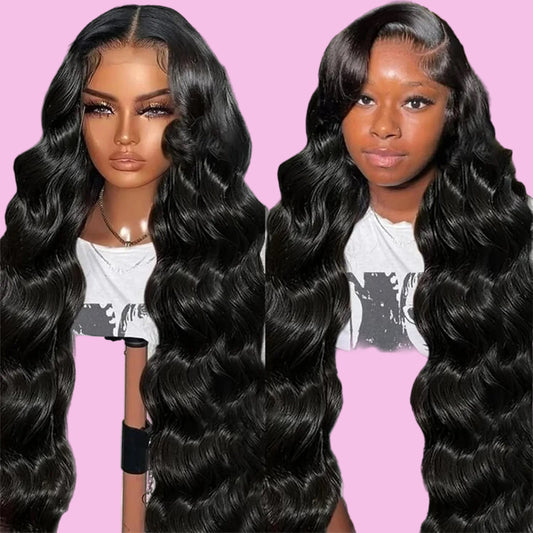 Body Wave Lace Front Wigs Human Hair Pre Plucked 180% Density 13X4 HD Transparent Human Hair Lace Front Wigs for Black Women Glueless 28 Inch Brazilian Virgin Natural Black Wigs with Baby Hair