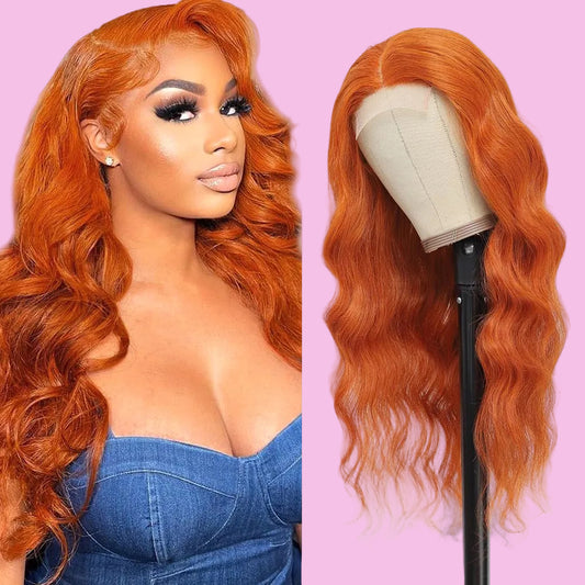 22 Inch Orange Lace Front Wigs Human Hair Body Wave 4X4 Hd Transparent Lace Closure Wig Brazilian Human Hair Pre Plucked with Baby Hair Glueless Wig