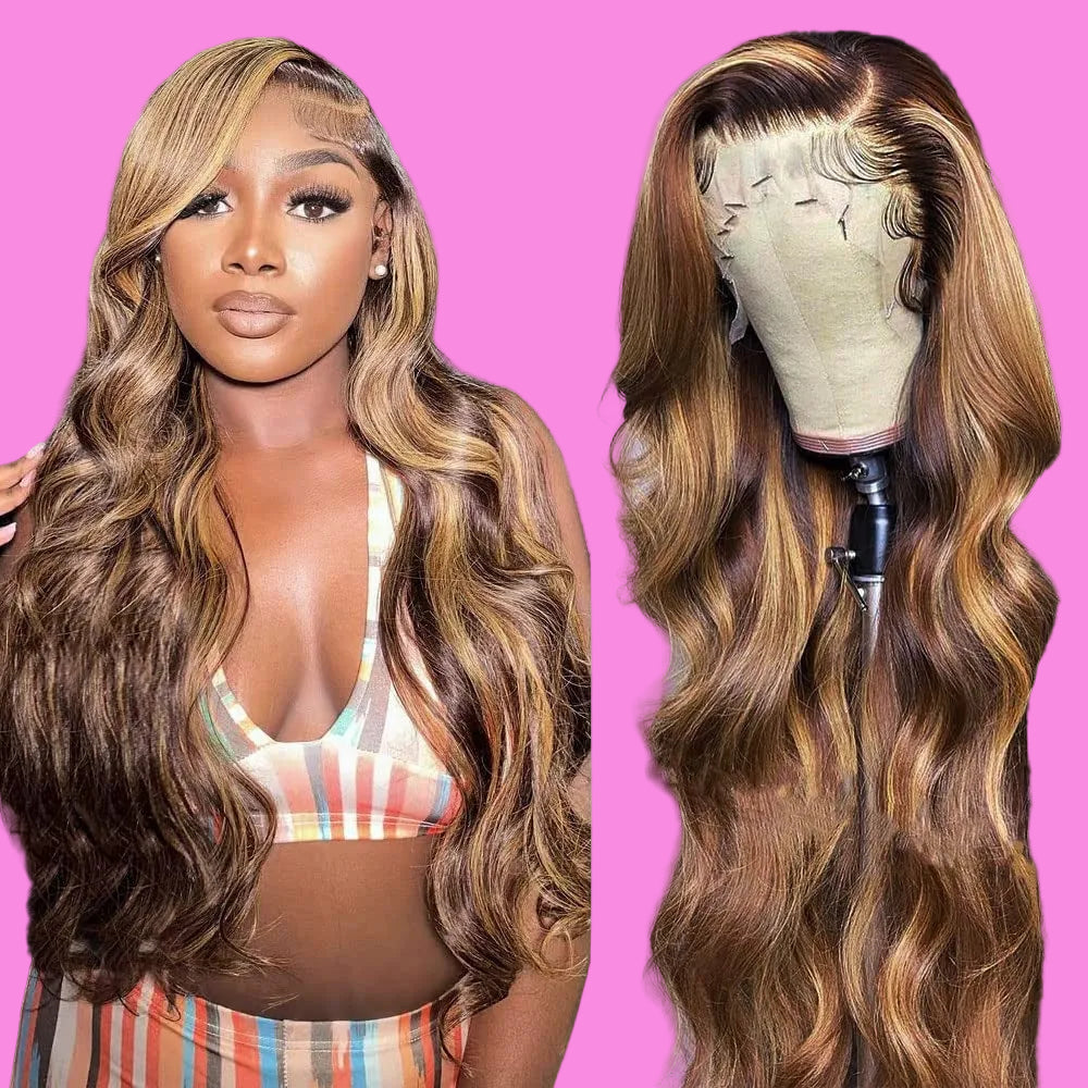 30 Inch Honey Blonde HD Lace Front Wigs Human Hair, 180% Density, 4/27 Color, Body Wave, Pre Plucked, Adjustable Strap Cap, Wavy, Thick, Tangle Free, Natural, WIG