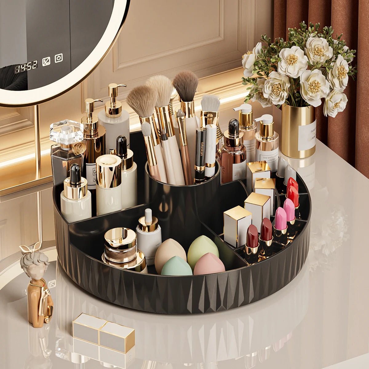 Rotating Cosmetic Storage Box, Multi - Compartment Organizer for Lipsticks, Eyebrow Pencils & Brushes, Bathroom Skincare Storage