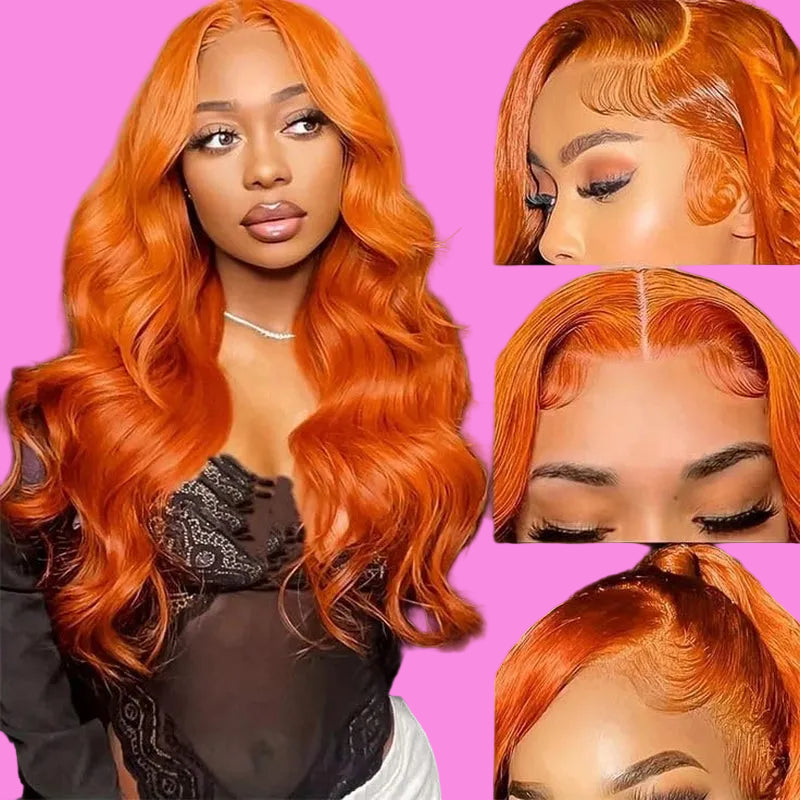 26 Inch Ginger Wig Human Hair Body Wave Ginger Orange 13X6 Lace Front Wigs Human Hair Pre Plucked 180 Density 350# Colored Glueless 13X6 HD Lace Frontal Wig Human Hair for Women