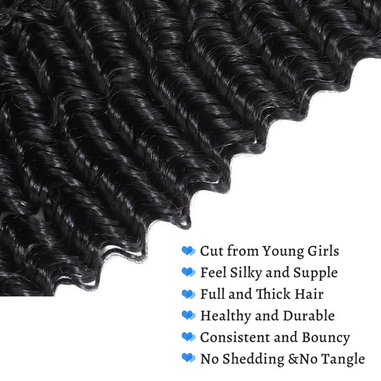 12A Human Hair Bundles 26 Inch Deep Wave Bundles Human Hair 100% Unprocessed Brazilian Virgin 1 Bundles Deals Human Hair Extensions Natural Black (Deep Wave, 26)