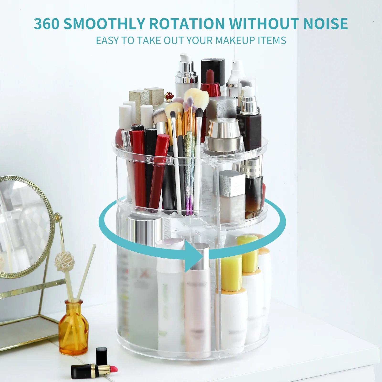 360 Rotating Makeup Organizer and Storage,  Spinning Cosmetic Organizer with 6 Adjustable Layers, Fits Skincare, Perfume, Clear Acrylic