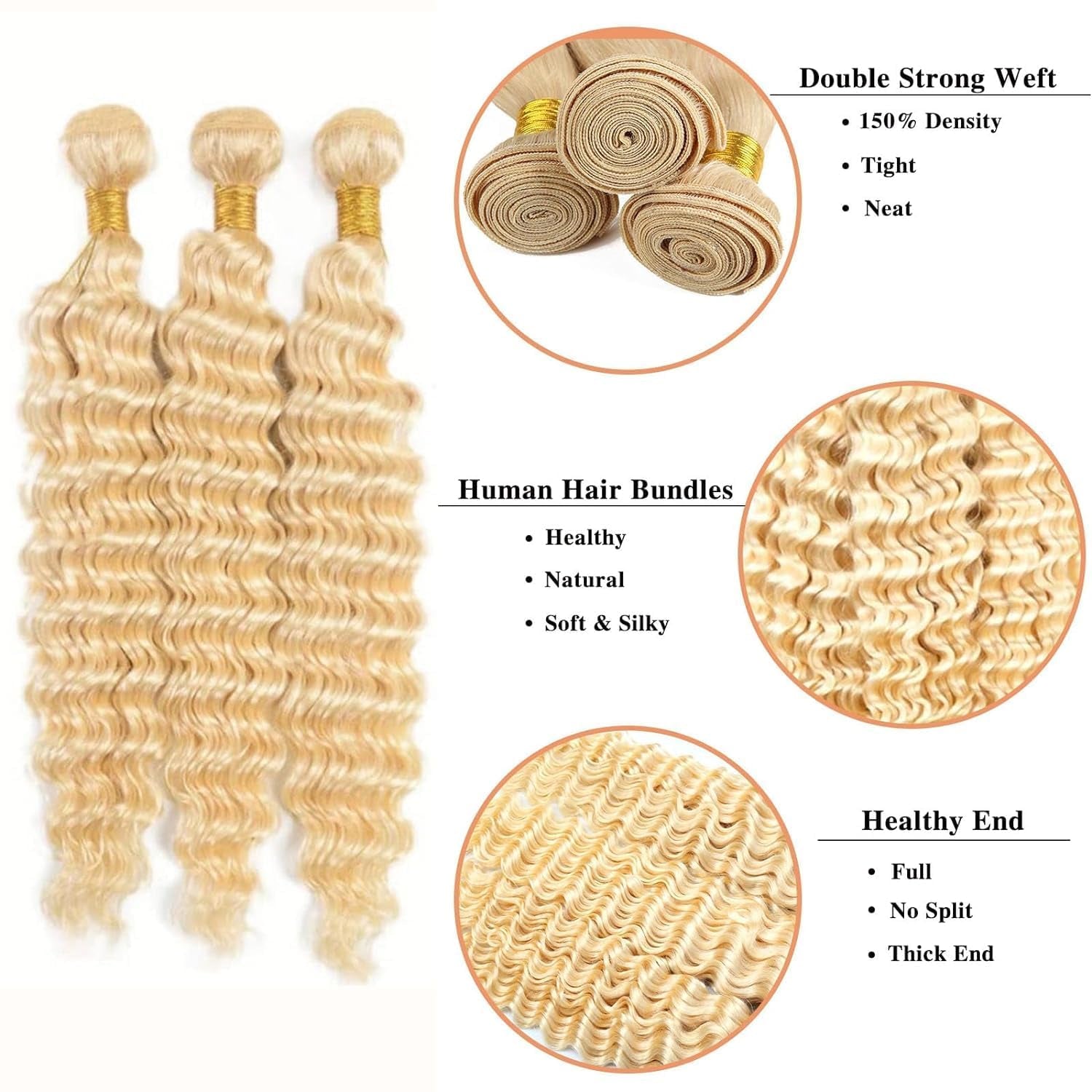 613 Blonde Deep Wave Bundles Human Hair Bundles Deep Wave Bundles Human Hair 613 Blonde Bundles Deep Wave 8 10 12Inch Brazilian Virgin Hair Deep Wave Bundles Deals(613-Dp-26 28 30Inch)
