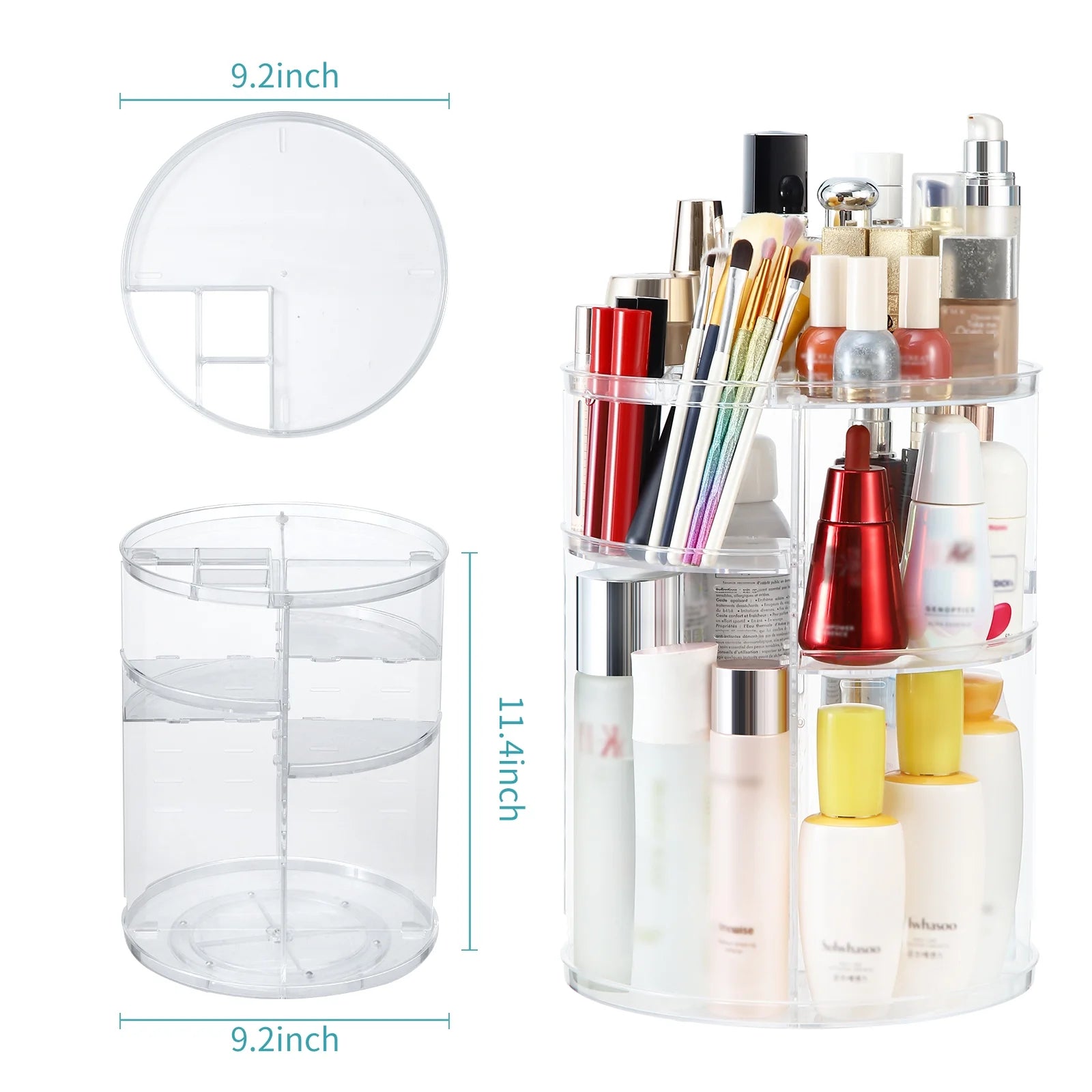 360 Rotating Makeup Organizer and Storage,  Spinning Cosmetic Organizer with 6 Adjustable Layers, Fits Skincare, Perfume, Clear Acrylic