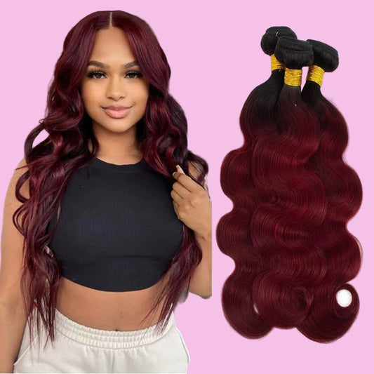 1B/99J Ombre Body Wave Bundles Human Hair 3 Bundles Human Hair Body Wave 100% Unprocessed Brazilian Virgin Hair(1B/99J-Bb-26 28 30Inch)