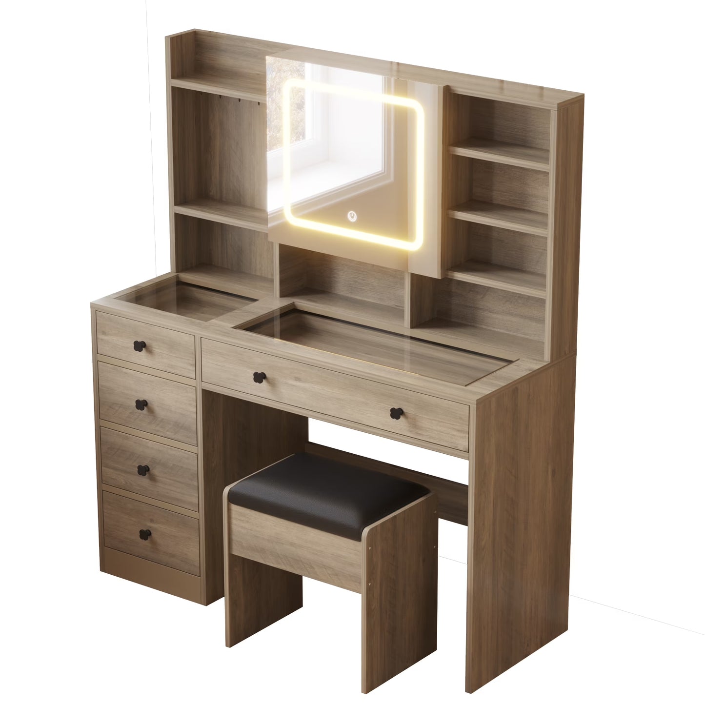 Large 47.2" Makeup Vanity with 3 Color Lights, Dressing Table with USB Charging Station, Gray