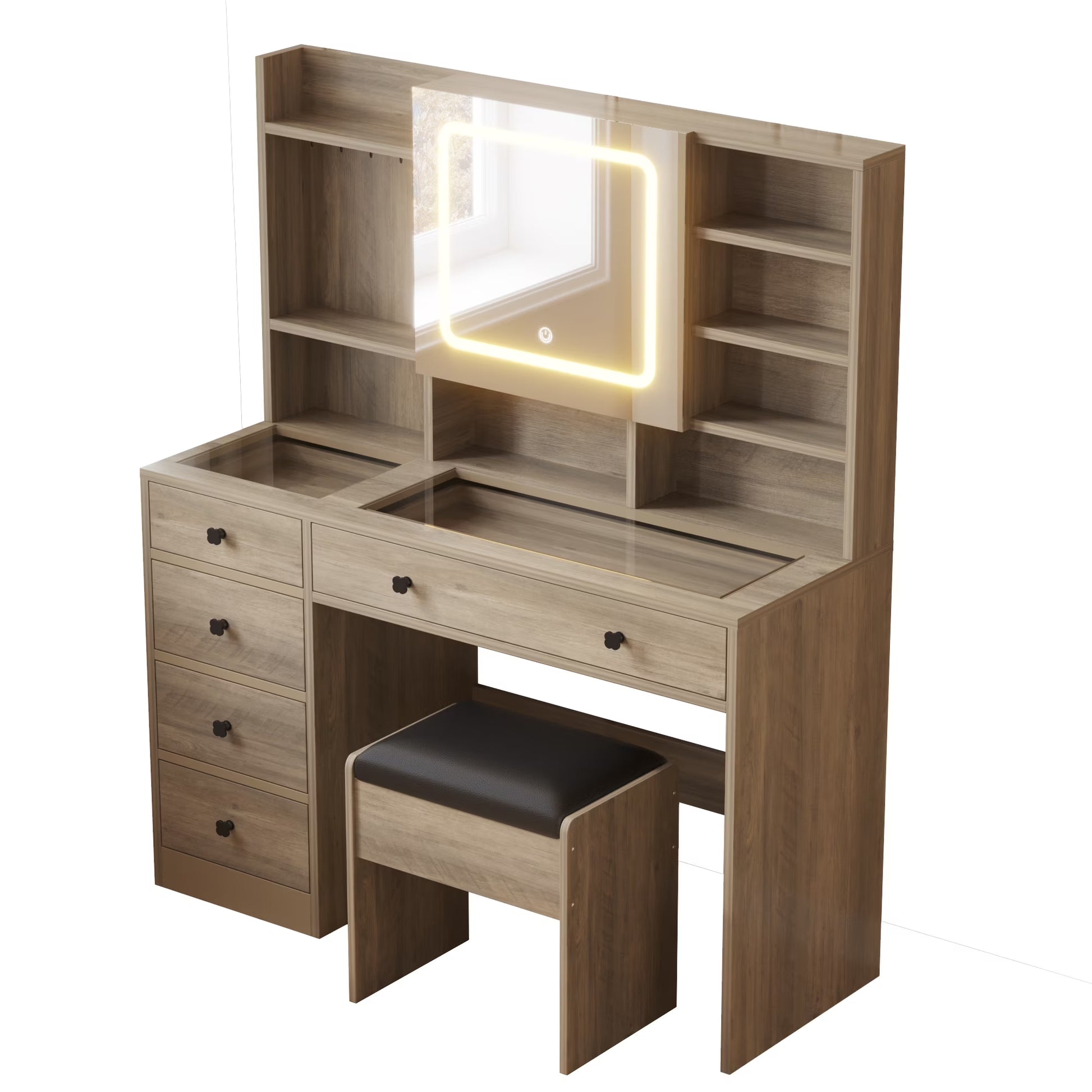 Large 47.2" Makeup Vanity with 3 Color Lights, Dressing Table with USB Charging Station, Gray
