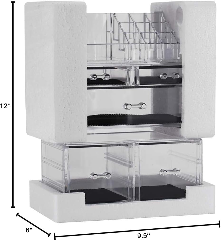 Makeup Organizer,Acrylic Cosmetic Organizer Storage Drawers Jewelry and Cosmetic Display Cases Box(5 Drawers 7 Tiers) 3 Pieces Stackable,Clear