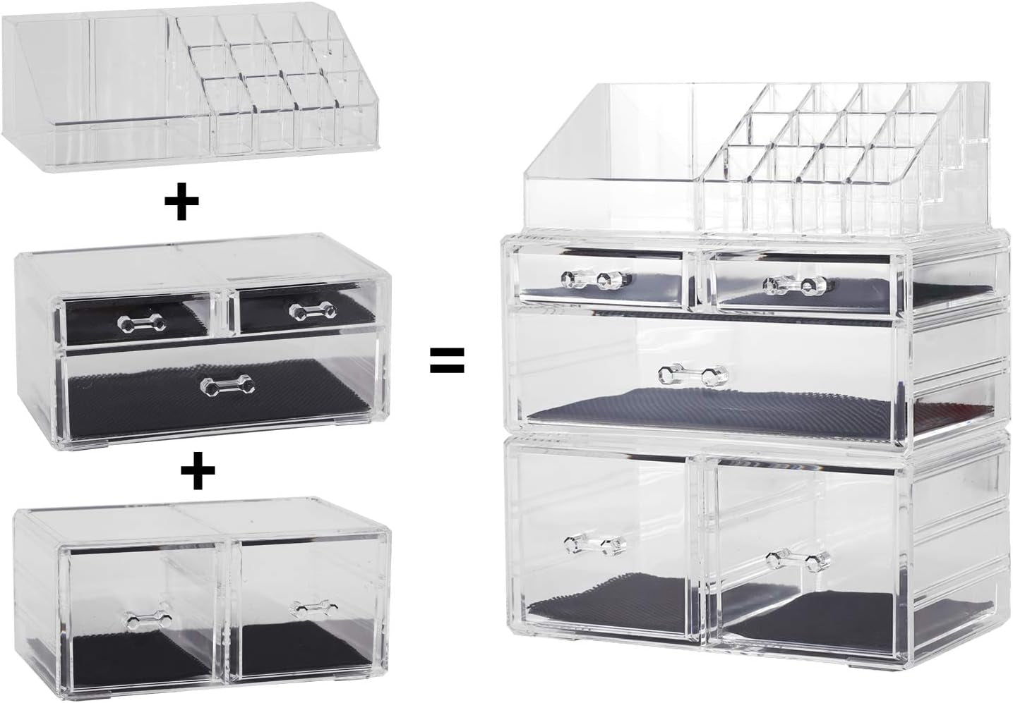 Makeup Organizer,Acrylic Cosmetic Organizer Storage Drawers Jewelry and Cosmetic Display Cases Box(5 Drawers 7 Tiers) 3 Pieces Stackable,Clear