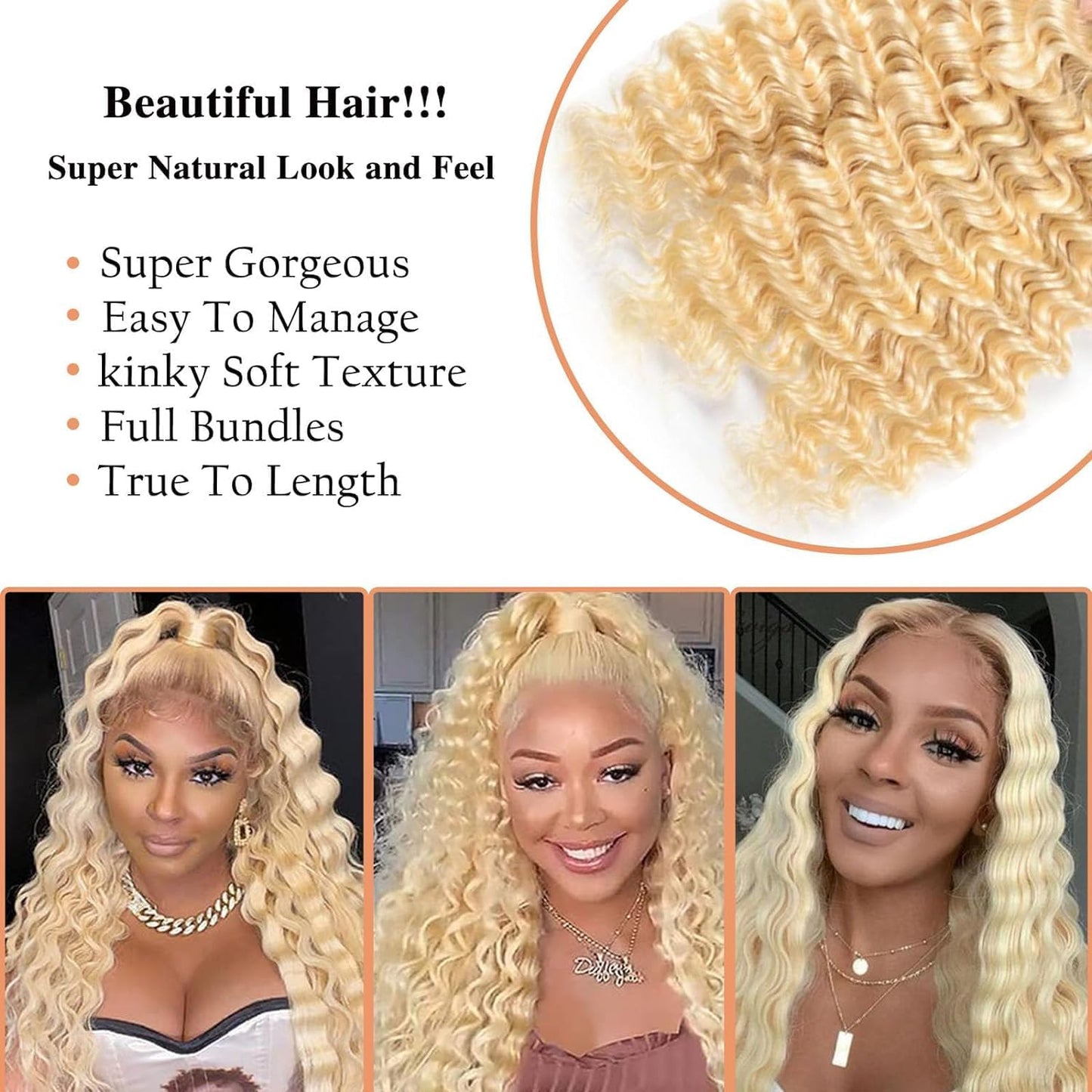 613 Blonde Deep Wave Bundles Human Hair Bundles Deep Wave Bundles Human Hair 613 Blonde Bundles Deep Wave 8 10 12Inch Brazilian Virgin Hair Deep Wave Bundles Deals(613-Dp-26 28 30Inch)