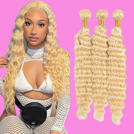 613 Blonde Deep Wave Bundles Human Hair Bundles Deep Wave Bundles Human Hair 613 Blonde Bundles Deep Wave 8 10 12Inch Brazilian Virgin Hair Deep Wave Bundles Deals(613-Dp-26 28 30Inch)