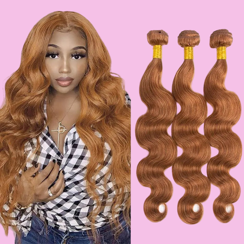 Body Wave 30# Light Brown Human Hair Bundles Unprocessed Brazilian Virgin Hair Bundles Natural Color 30# Light Brown Human Hair Quick Weave Hair Extension