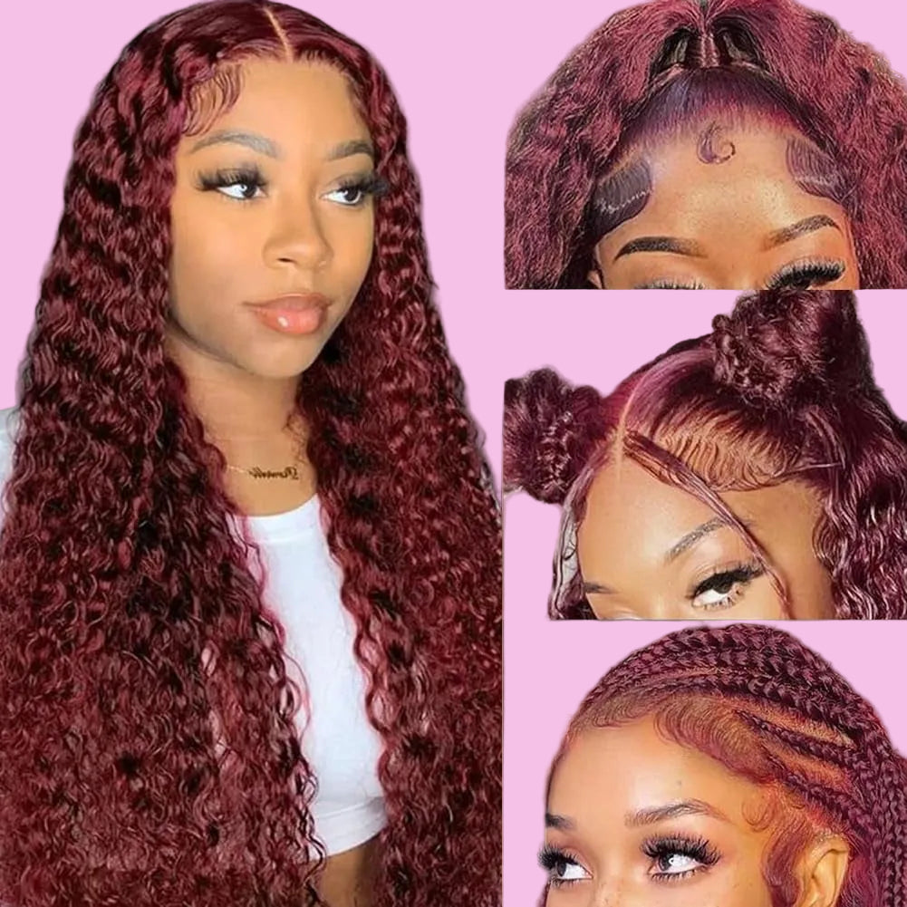 Burgundy Lace Front Wigs Human Hair 180% Density 13X4 Deep Wave Red Wig Human Hair Pre Plucked 99J Brazilian Virgin HD Lace Frontal Human Hair Wig Natural Hairline(Burgundy,22 Inch)