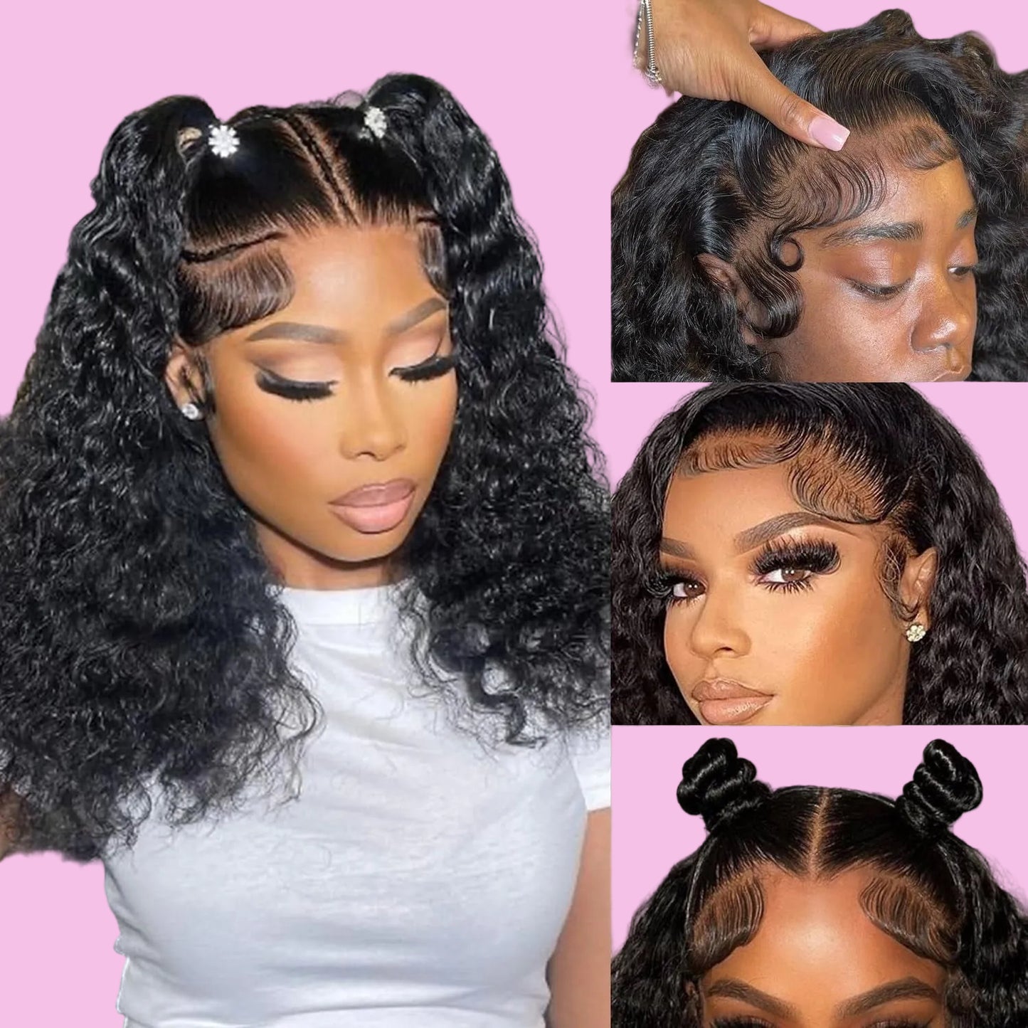 13X6 Lace Front Wigs Human Hair 14 Inch Deep Wave Lace Front Wigs Human Hair Pre Plucked 200 Density Deep Wave HD Lace Frontal Wig Deep Curly Wig for Black Women