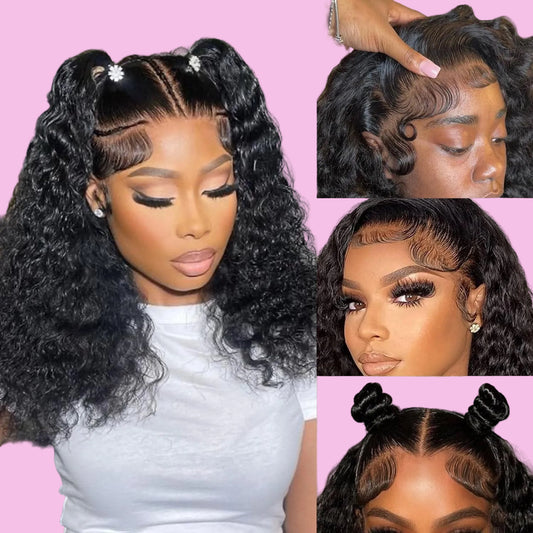 13X6 Lace Front Wigs Human Hair 14 Inch Deep Wave Lace Front Wigs Human Hair Pre Plucked 200 Density Deep Wave HD Lace Frontal Wig Deep Curly Wig for Black Women