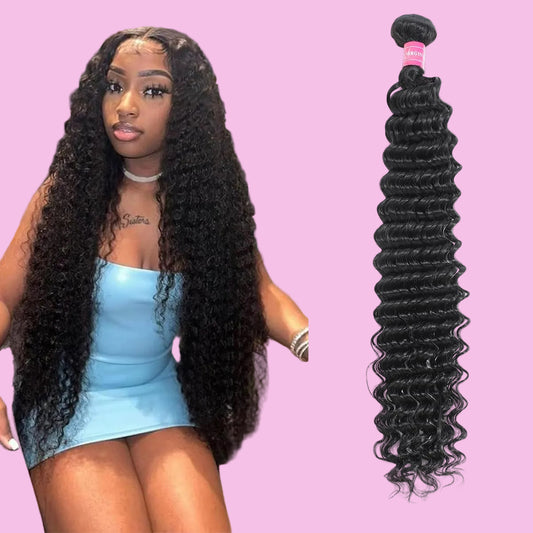 12A Human Hair Bundles 26 Inch Deep Wave Bundles Human Hair 100% Unprocessed Brazilian Virgin 1 Bundles Deals Human Hair Extensions Natural Black (Deep Wave, 26)
