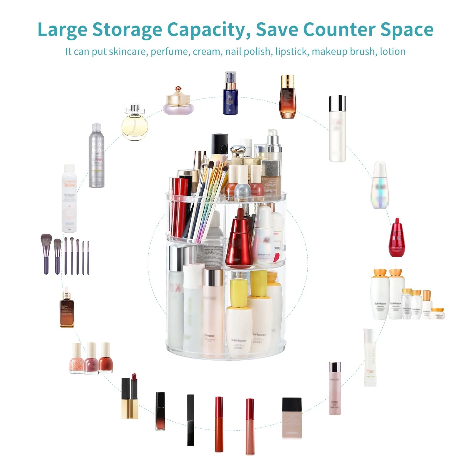 360 Rotating Makeup Organizer and Storage,  Spinning Cosmetic Organizer with 6 Adjustable Layers, Fits Skincare, Perfume, Clear Acrylic