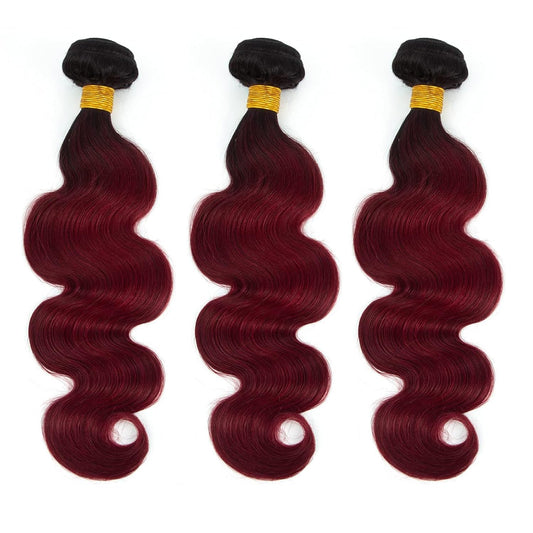 1B/99J Ombre Body Wave Bundles Human Hair 3 Bundles Human Hair Body Wave 100% Unprocessed Brazilian Virgin Hair(1B/99J-Bb-26 28 30Inch)